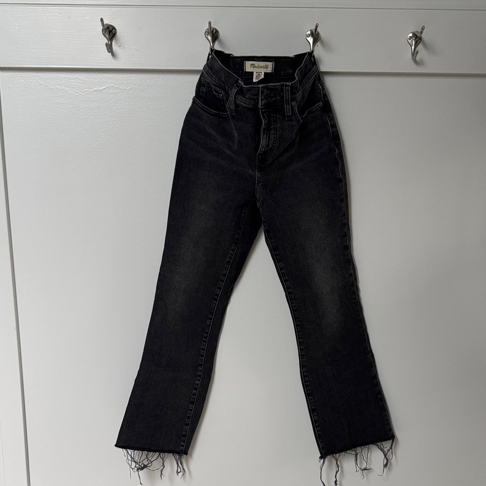 Madewell Black Flare Jeans with Frayed Hem